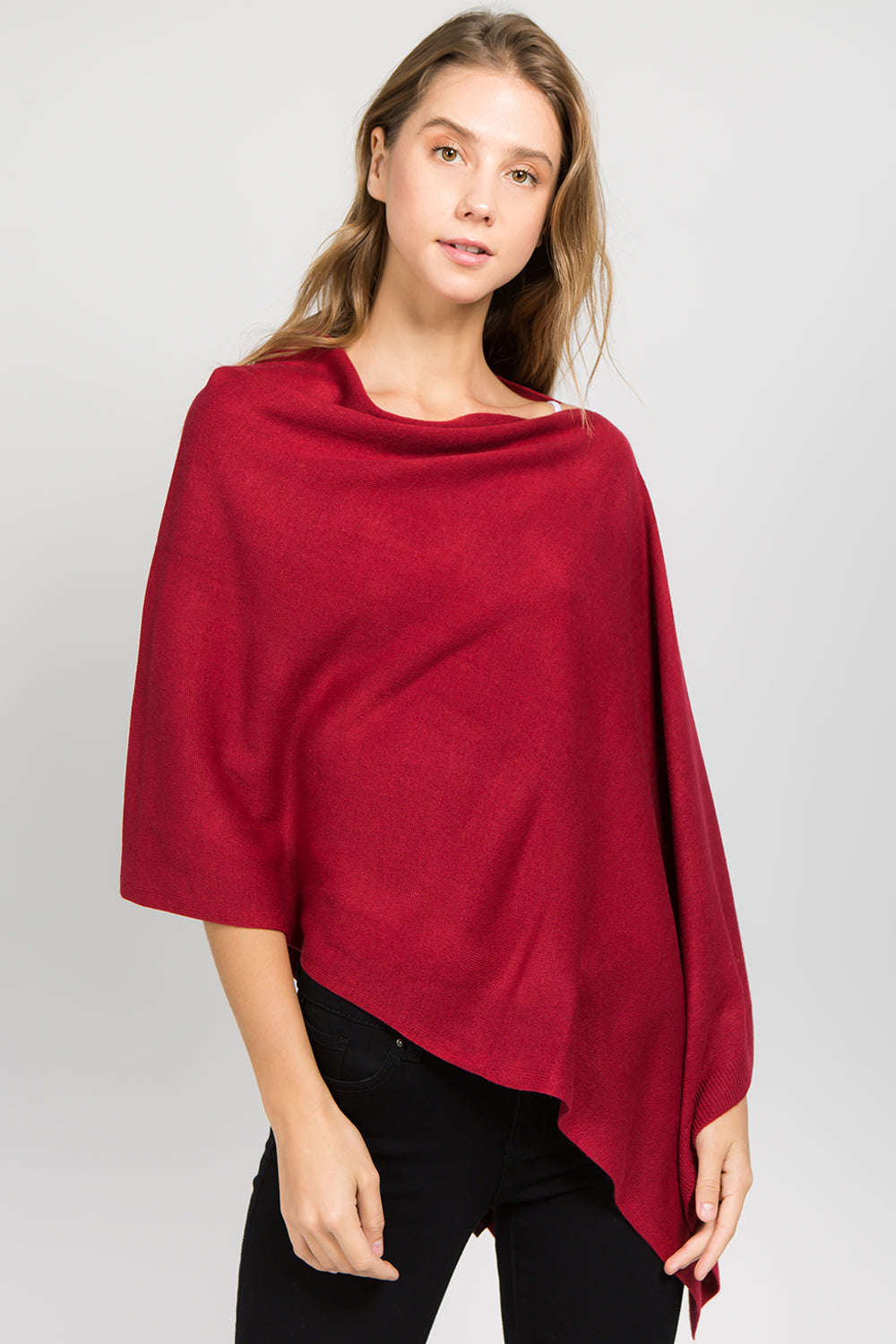 Lightweight Topper Poncho Burgundy Shoulder