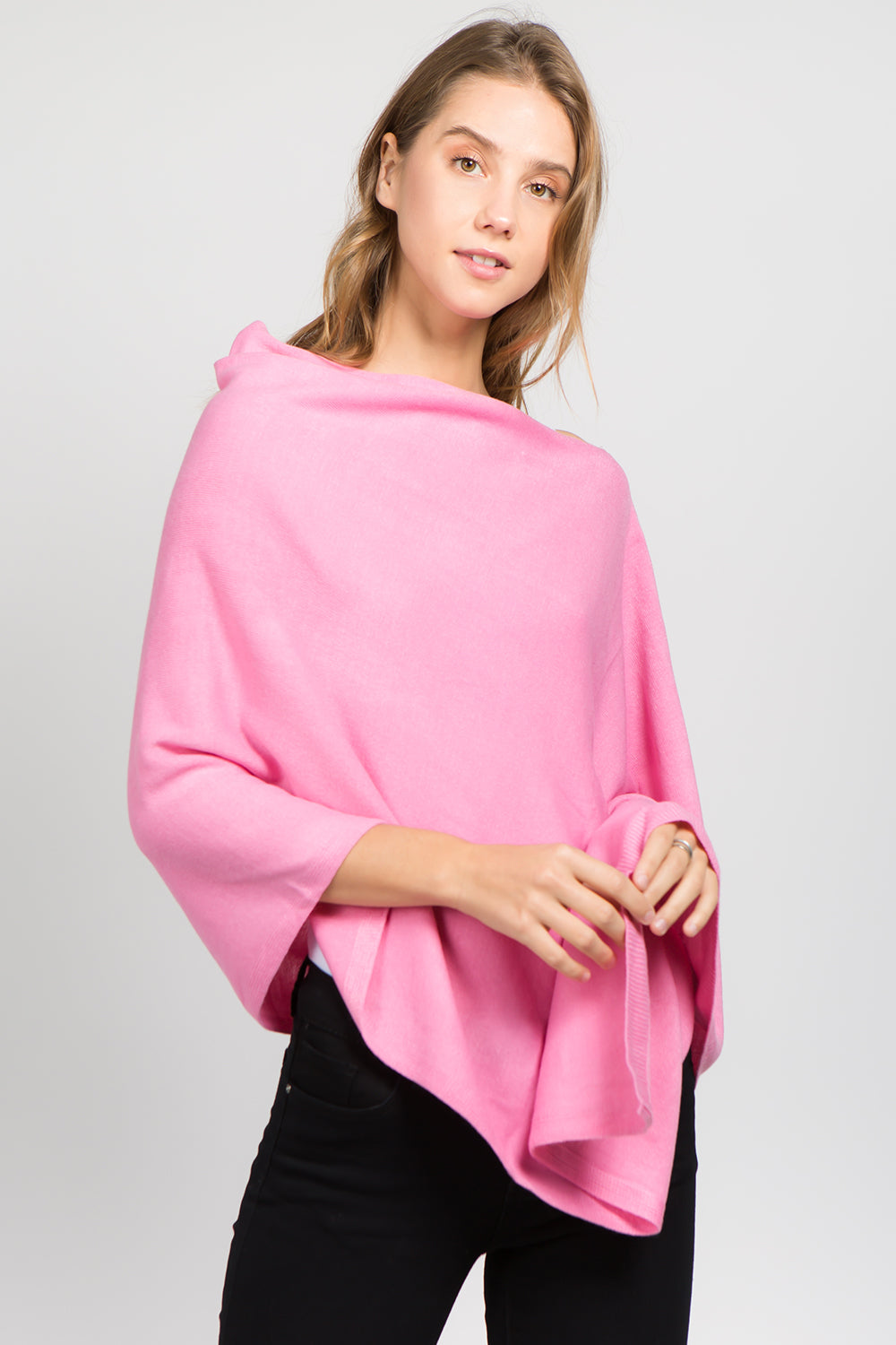 Lightweight Topper Poncho Lily Pink on model