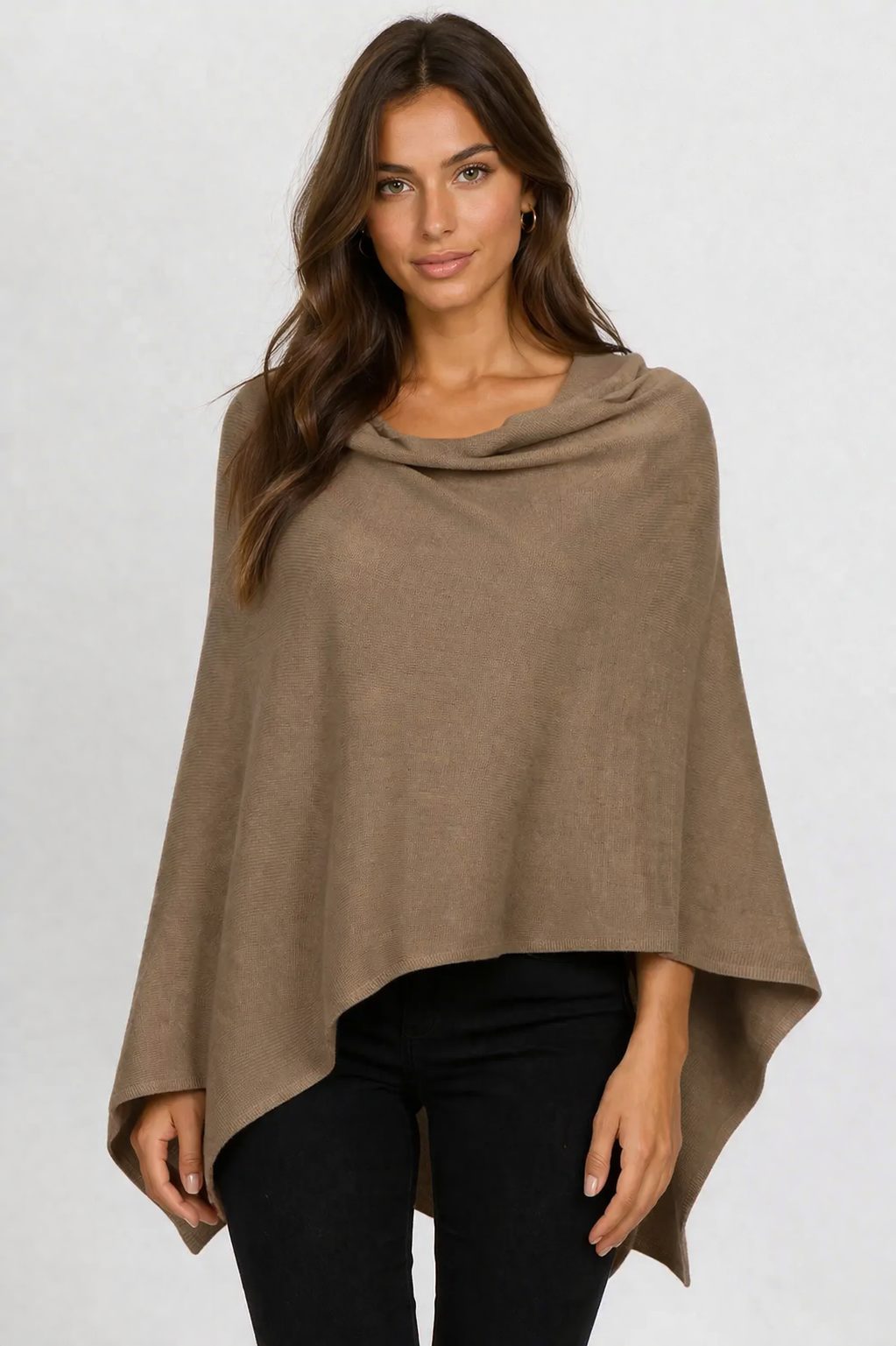 tan poncho on model