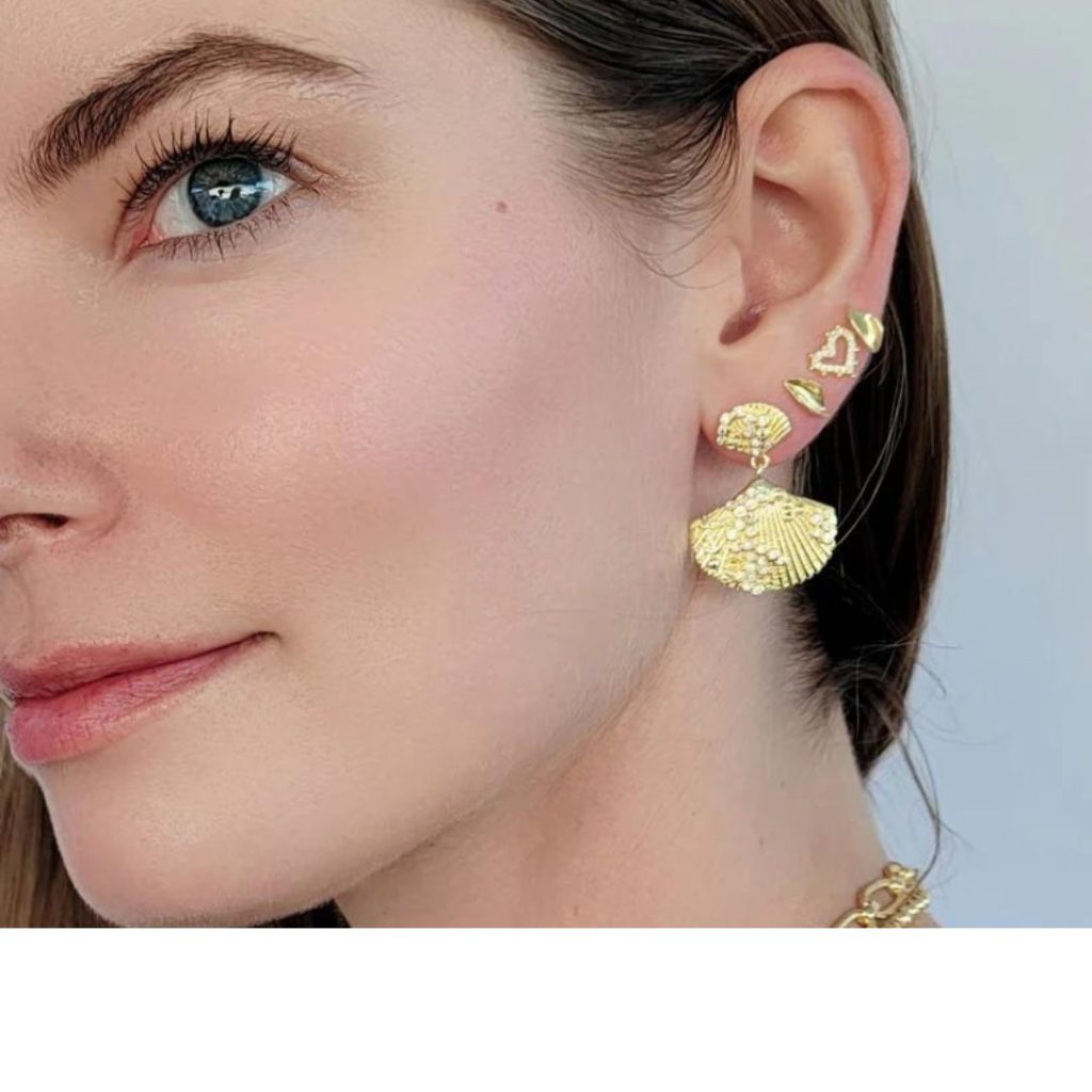 shell earrings on model