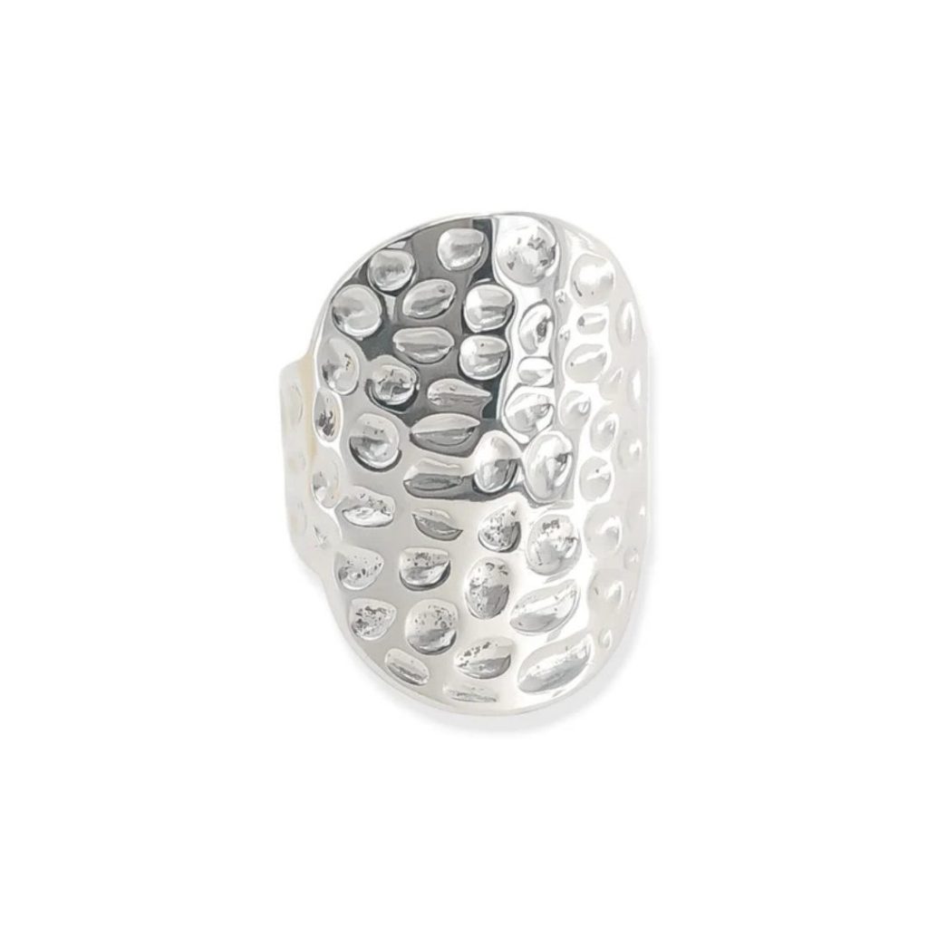 Hammered Oval Ring Silver