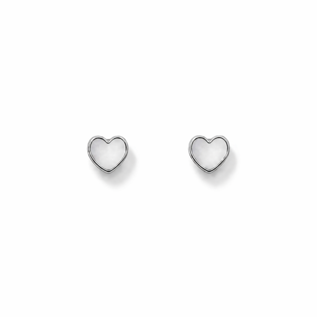 mother of pearl dainty heart earrings silver