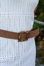 gold fleck resing buckle on model