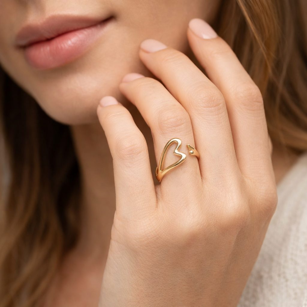 open heart ring on model