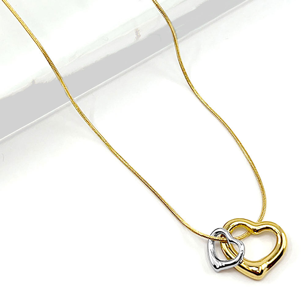 Two Tone Gold Dipped Linked Heart Necklace