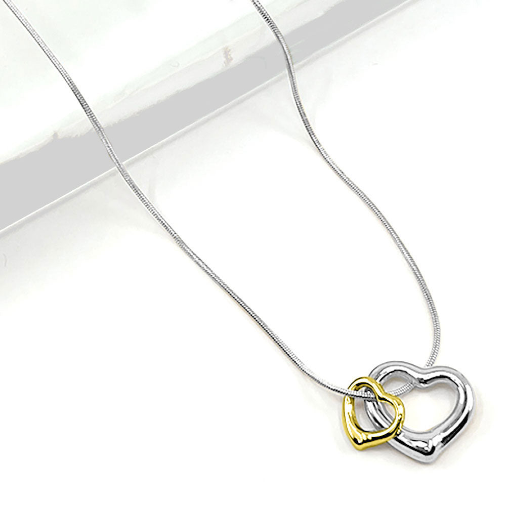 TWO TONE HEART NECKLACE SILVER