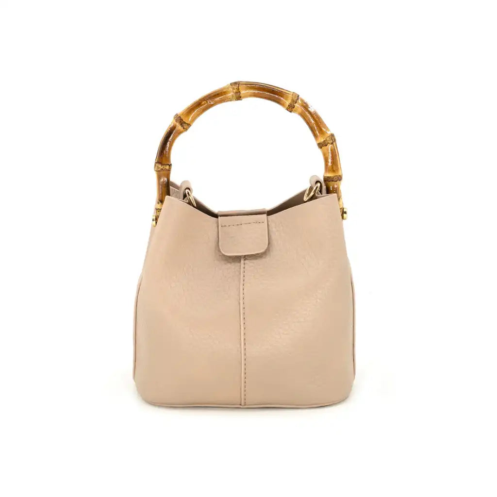 mini bucket bag with bamboo handle beige
