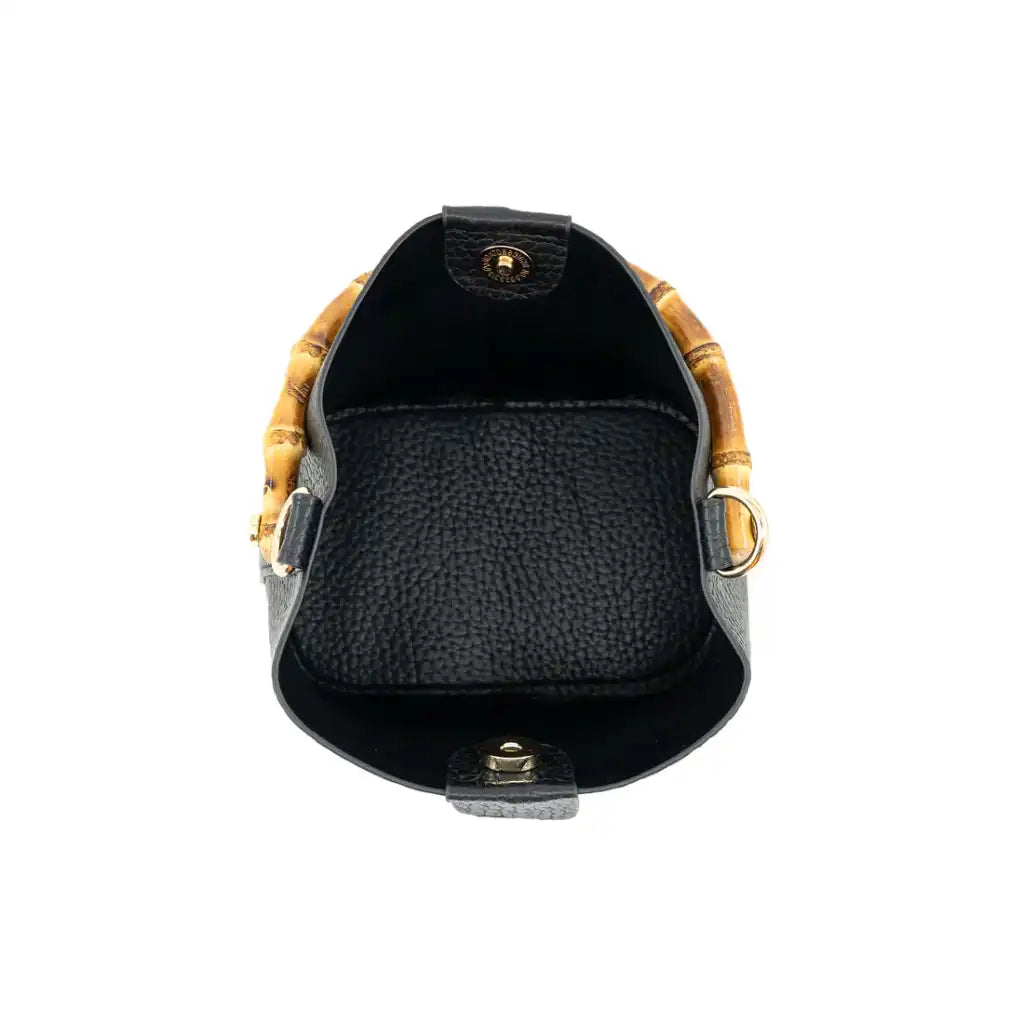 mini bucket bag with bamboo handle black inside