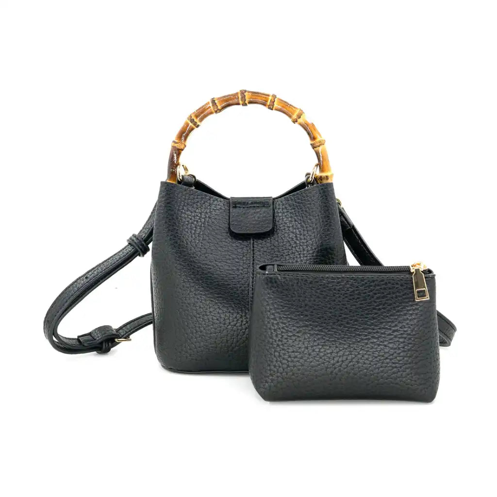mini bucket bag with bamboo handle black