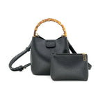 mini bucket bag with bamboo handle black