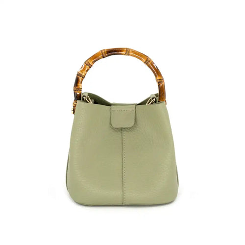 mini bucket bag with bamboo handle sage