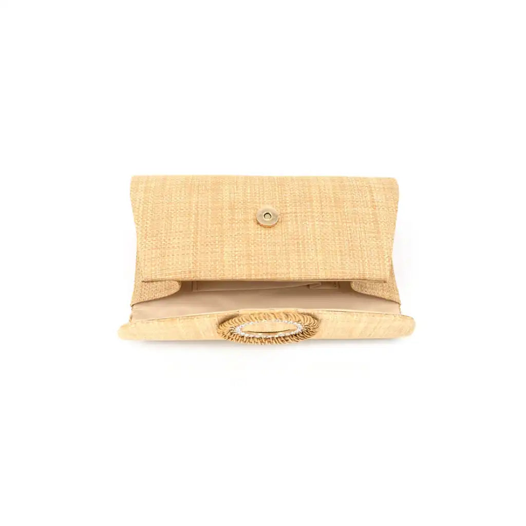 paloma straw clutch inside view