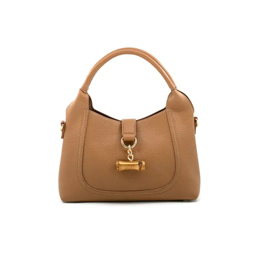 milan small camel vegan leather handbag