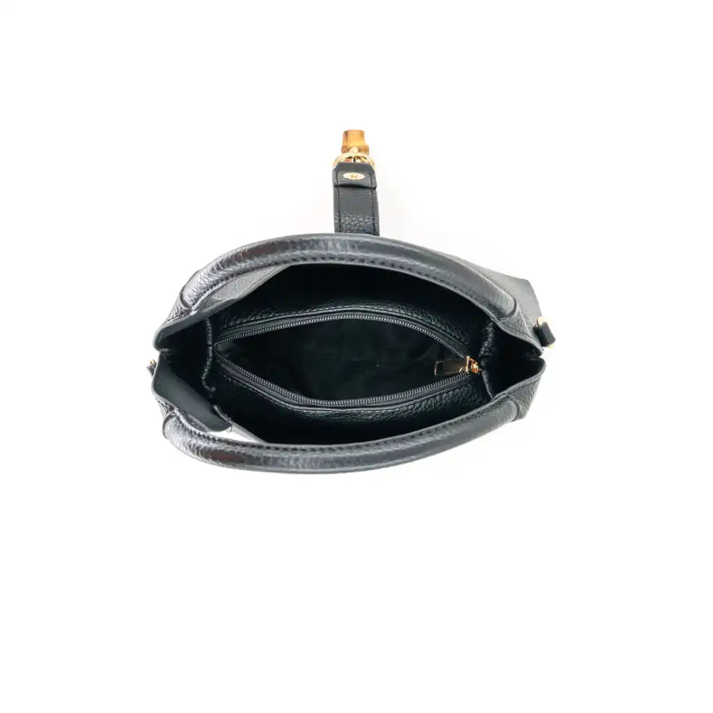 milan small black vegan leather handbag interior