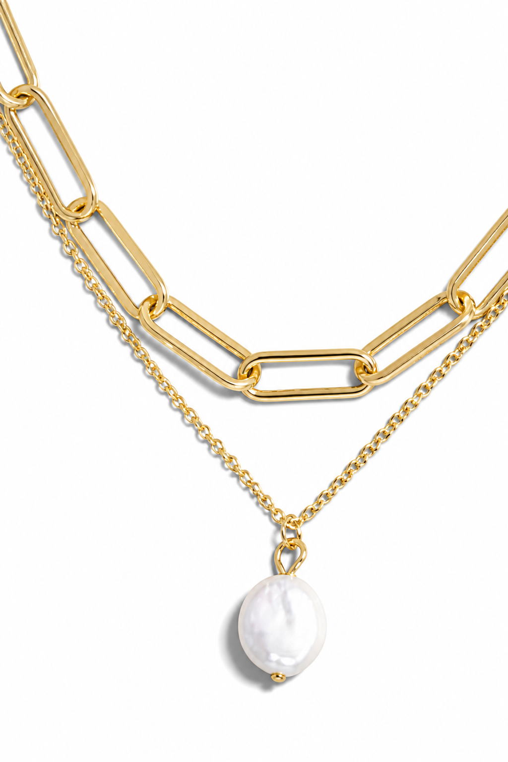 Gold Dipped Paperclip Pearl Pendant