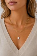Gold Dipped Paperclip Pearl Pendant