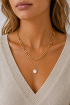 Gold Dipped Paperclip Pearl Pendant