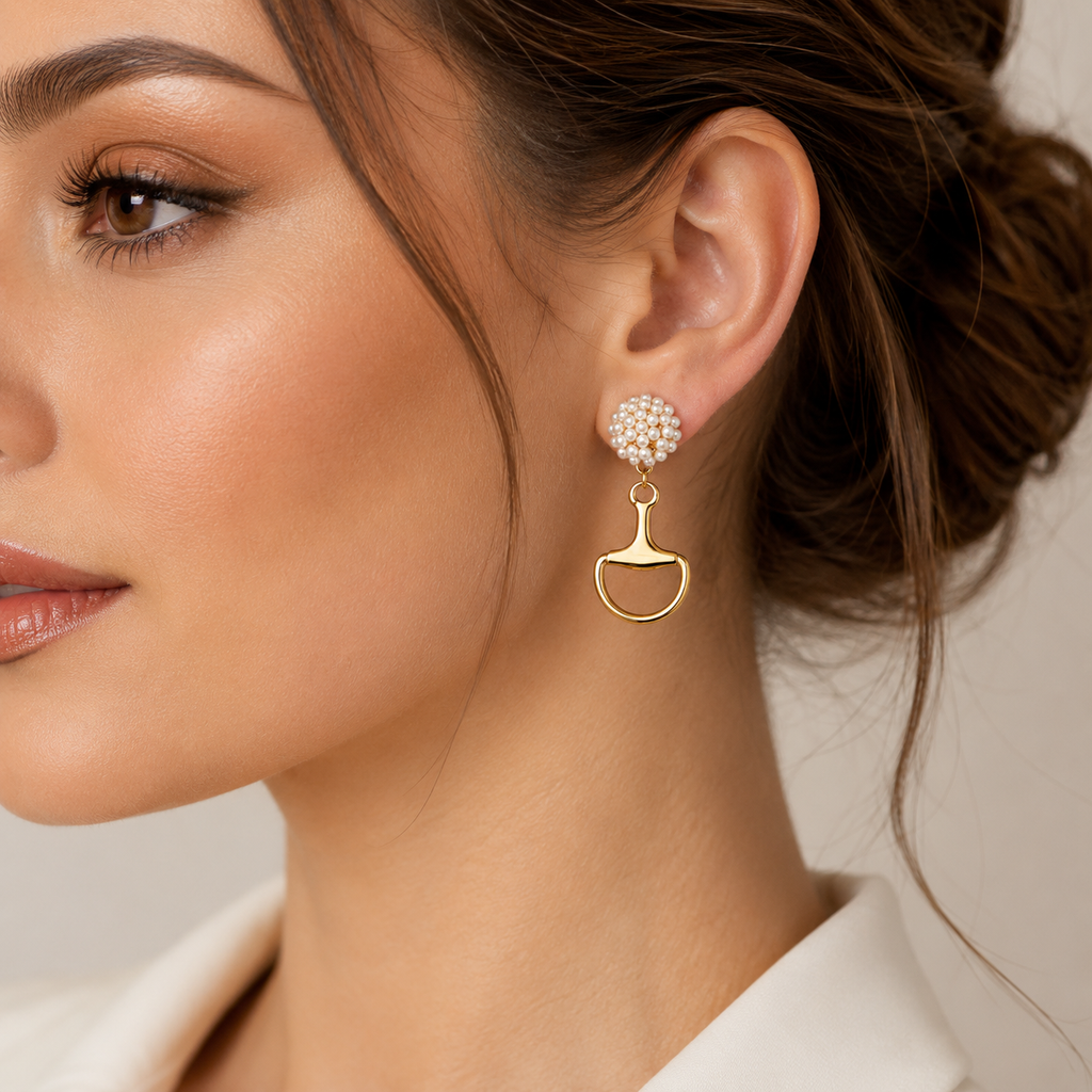 Seed Pearl Horsebit Earrings